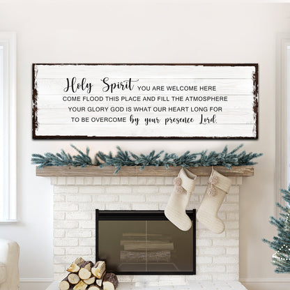 Holy Spirit Rustic Sign Canvas by Tailored Canvases in whitewashed wood with brown edge on Tampa Home & Garden Store