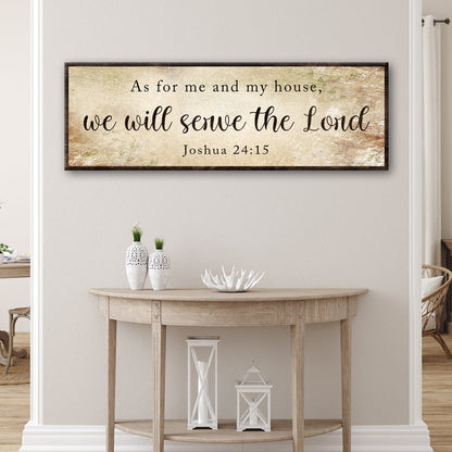 Canvas sign Joshua 24:15 we will serve the Lord on beige rustic print with dark frame on Tampa Home & Garden Store
