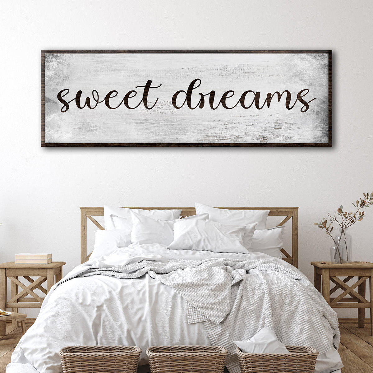 Sweet Dreams Bedroom Grunge Sign canvas with weathered wood and dark frame by Tailored Canvases on Tampa Home & Garden Store