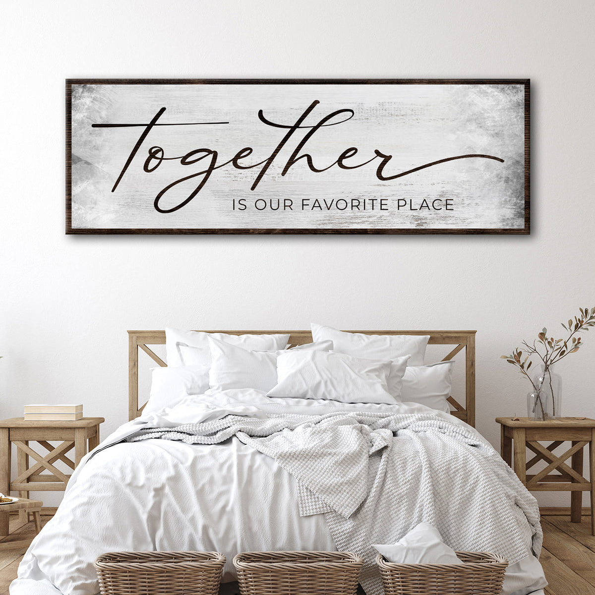 Together Is Our Favorite Place Sign canvas wall art Tailored Canvases, rustic whitewash frame on Tampa Home & Garden Store