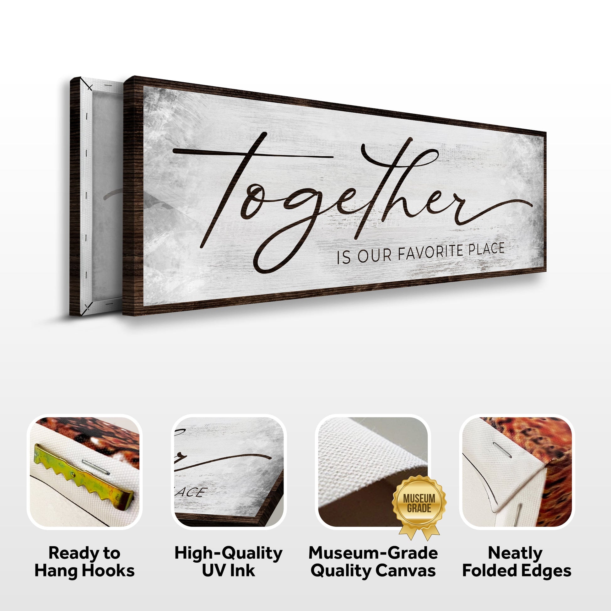 Tailored Canvases canvas sign Together Is Our Favorite Place with rustic wood frame on Tampa Home & Garden Store