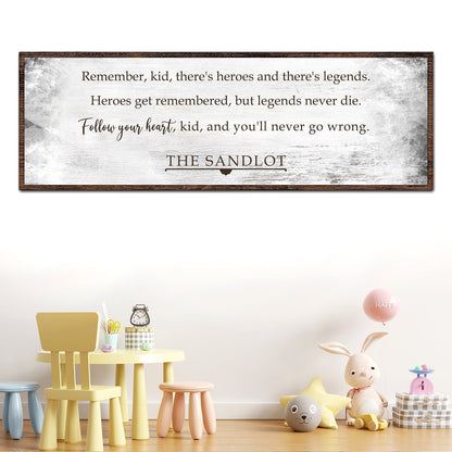 The Sandlot Sign II canvas wall art with weathered white panel and dark wood frame on Tampa Home & Garden Store