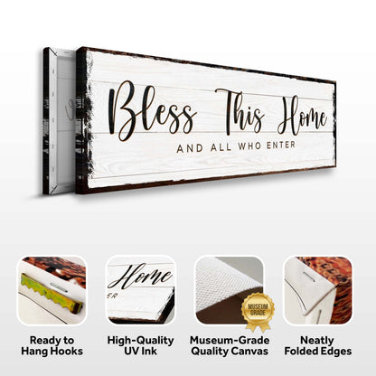 Bless This Home Sign canvas by Tailored Canvases, whitewashed wood plank with distressed edges on Tampa Home & Garden Store