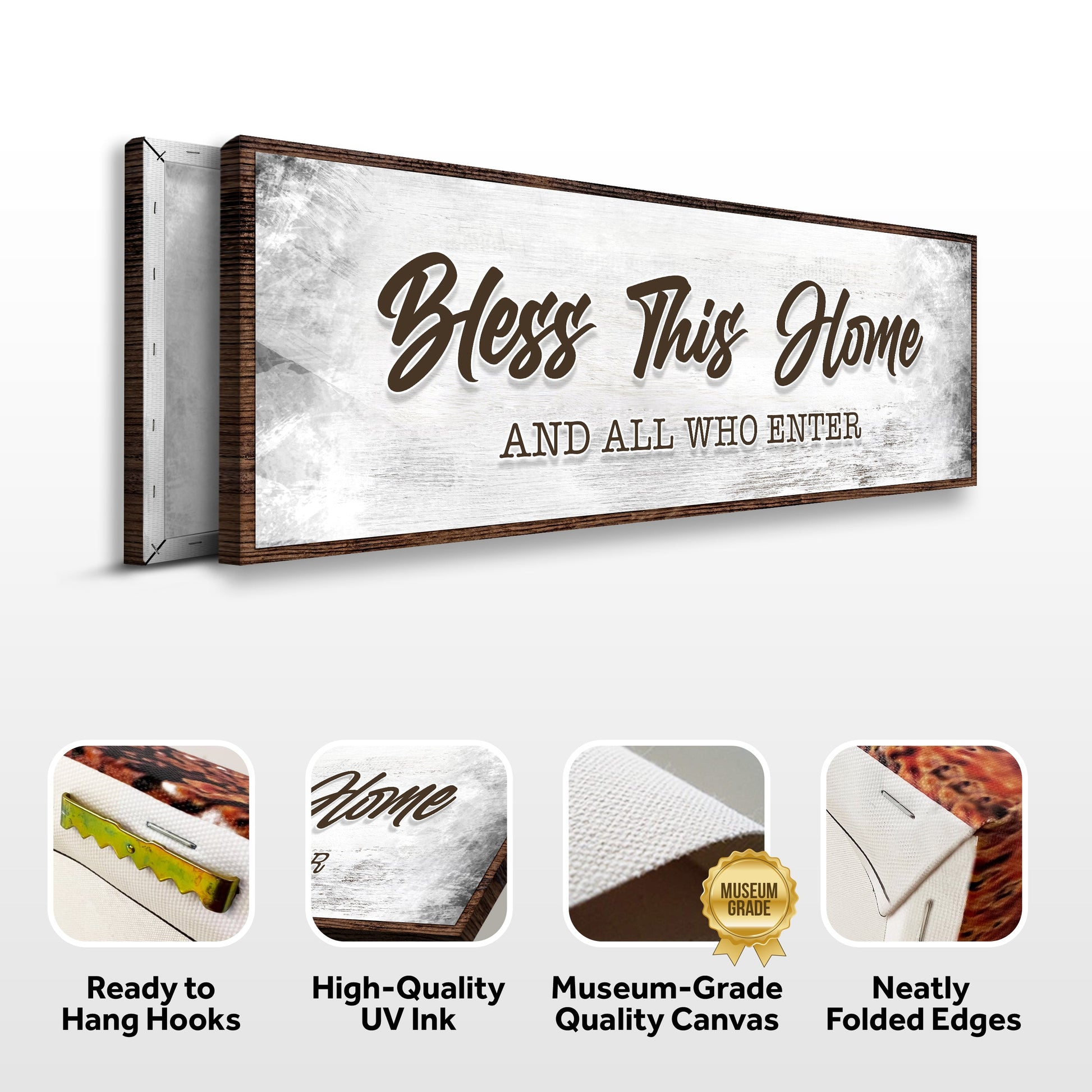 Bless This Home And All Who Enter Sign canvas with rustic wood frame by Tailored Canvases on Tampa Home & Garden Store