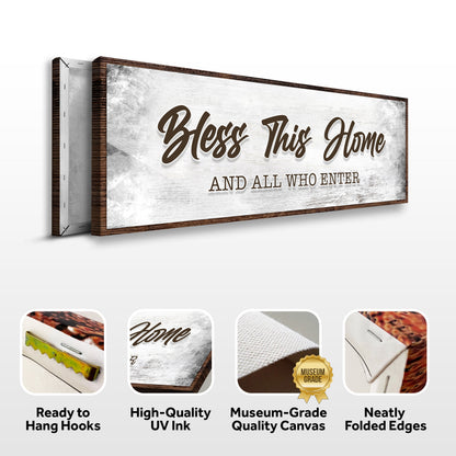 Bless This Home And All Who Enter Sign canvas with rustic wood frame by Tailored Canvases on Tampa Home & Garden Store