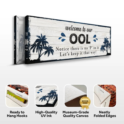 Welcome To Our Pool Sign canvas whitewashed wood with navy palms Tailored Canvases on Tampa Home & Garden Store