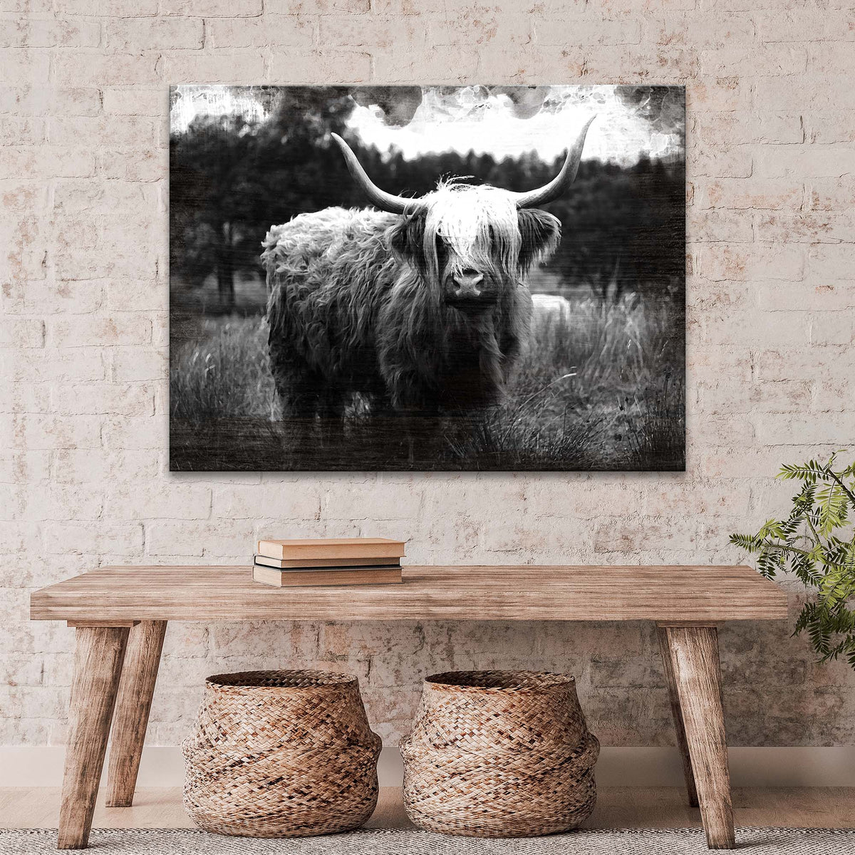 Highland Cattle monochrome canvas wall art by Tailored Canvases for crafting canvas on Tampa Home & Garden Store