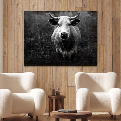 Longhorn cattle portrait canvas wall art, black and white, Tailored Canvases on Tampa Home & Garden Store
