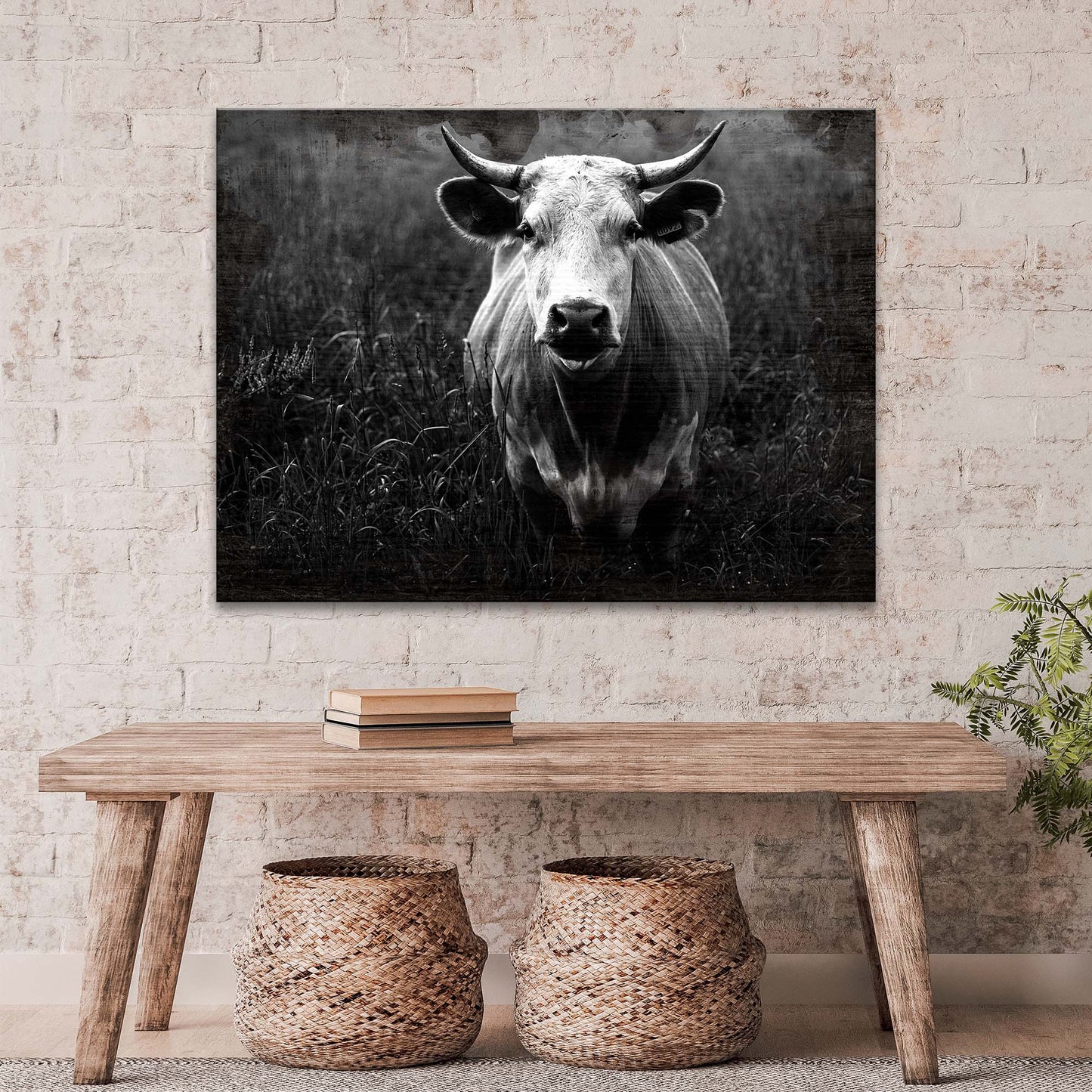 Longhorn Cattle Portrait Canvas Wall Art by Tailored Canvases, monochrome crafting canvas on Tampa Home & Garden Store