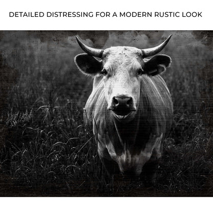 Longhorn cattle portrait canvas wall art in grayscale Tailored Canvases crafting canvas on Tampa Home & Garden Store