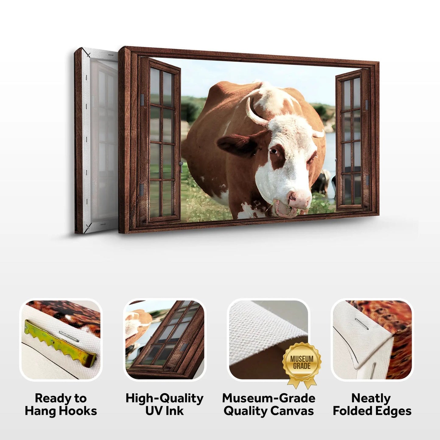 Cattle On Window Canvas Wall Art by Tailored Canvases in a wood frame on Tampa Home & Garden Store