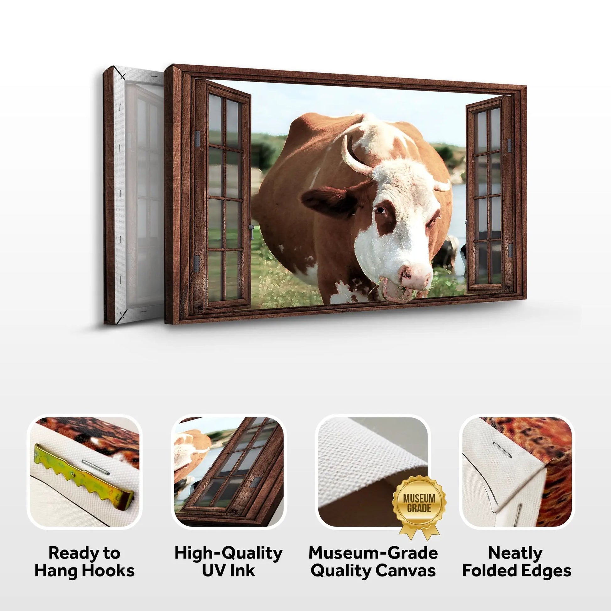 Cattle On Window Canvas Wall Art by Tailored Canvases in a wood frame on Tampa Home & Garden Store