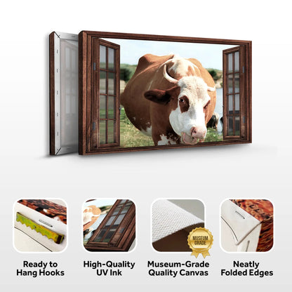 Cattle On Window Canvas Wall Art by Tailored Canvases in a wood frame on Tampa Home & Garden Store