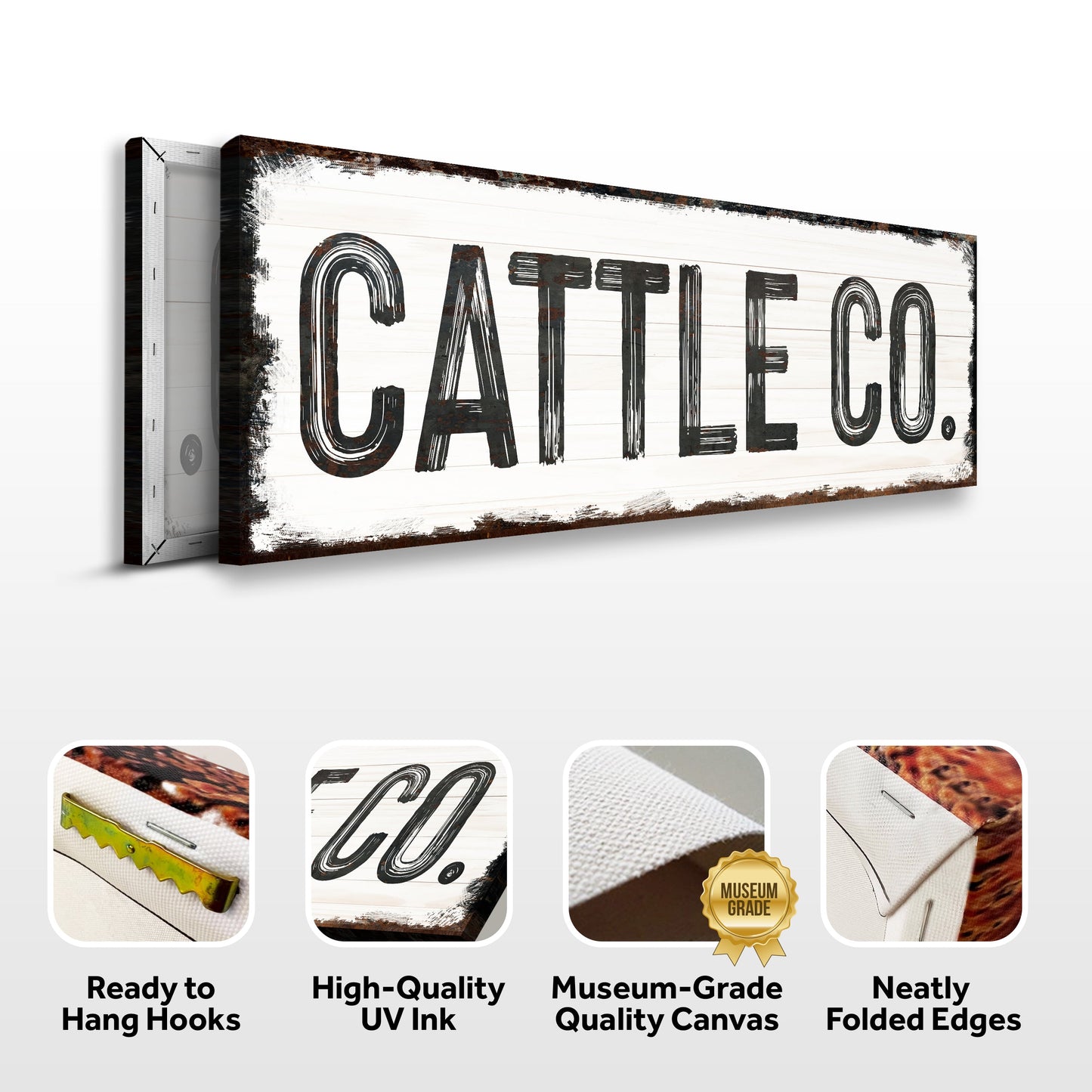 Cattle Co Sign canvas by Tailored Canvases on distressed white wood panel on Tampa Home & Garden Store