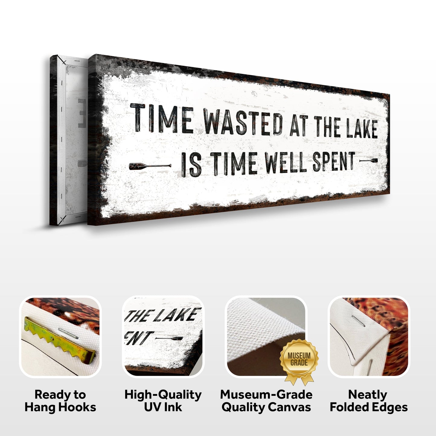Time At The Lake Sign crafting canvas by Tailored Canvases, white canvas with lettering on Tampa Home & Garden Store