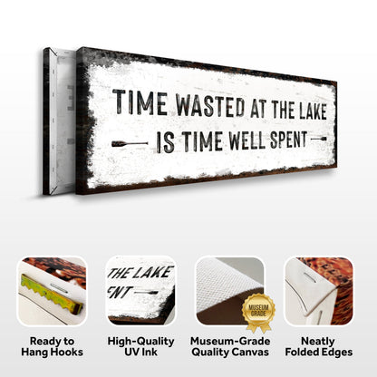 Time At The Lake Sign crafting canvas by Tailored Canvases, white canvas with lettering on Tampa Home & Garden Store