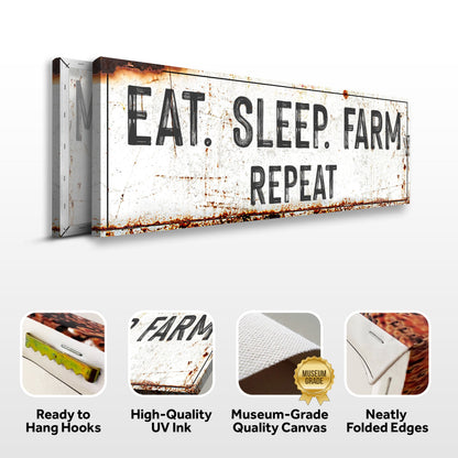 Eat Sleep Farm Repeat Sign canvas by Tailored Canvases, rustic distressed crafting canvas on Tampa Home & Garden Store