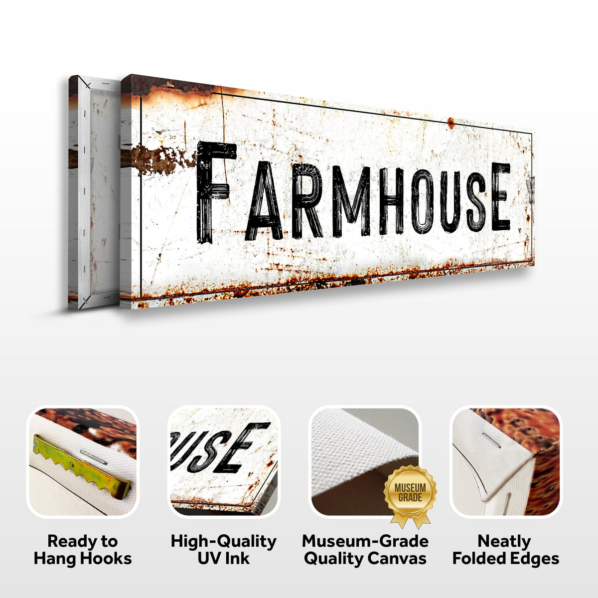 Farmhouse Sign canvas by Tailored Canvases, distressed white with rust, multi-panel wall art on Tampa Home & Garden Store