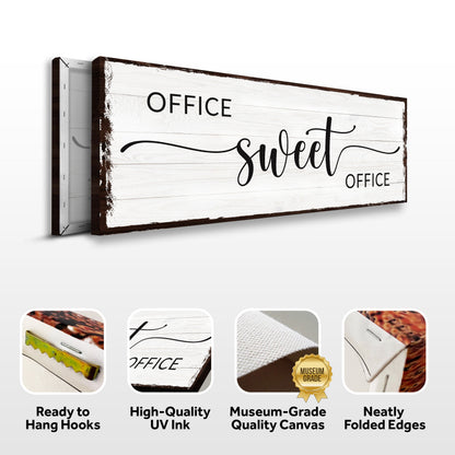 Office Sweet Office Sign canvas on rustic whitewashed wood frame with black text on Tampa Home & Garden Store