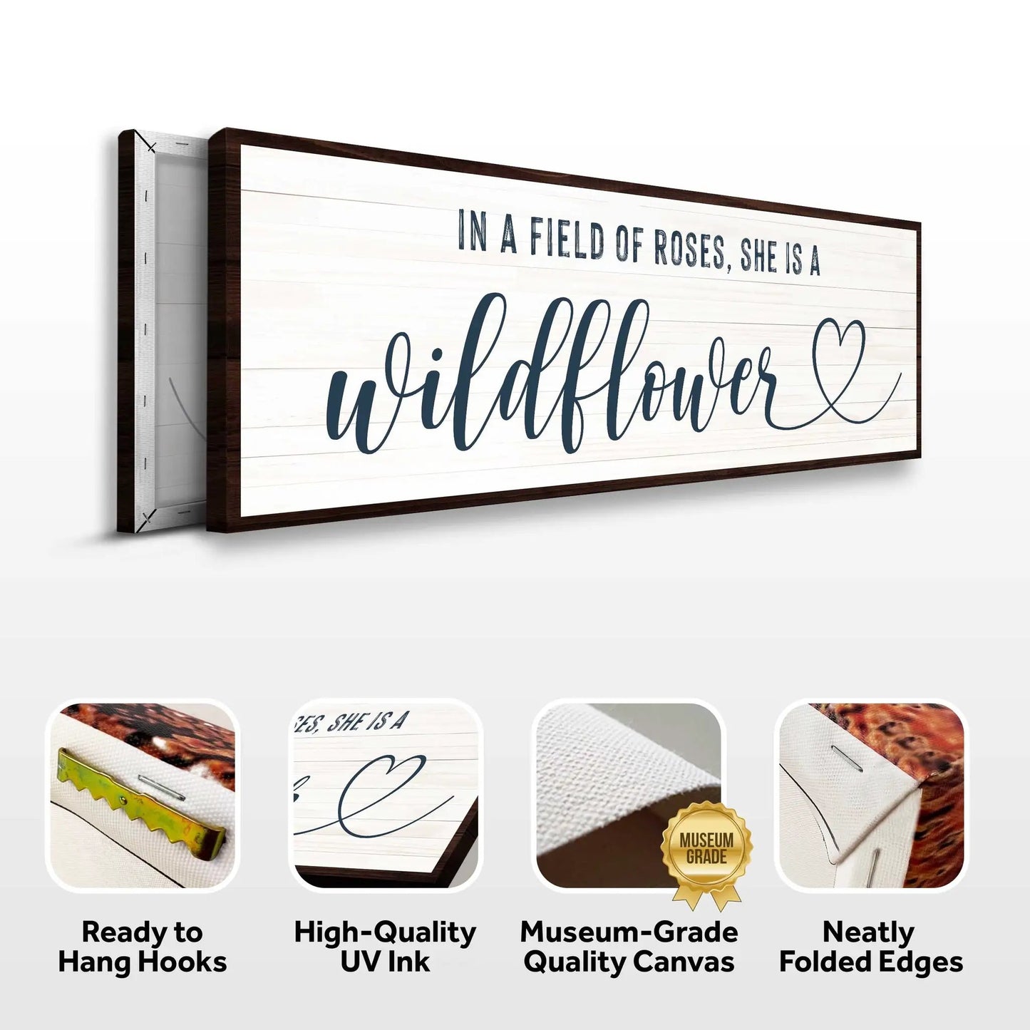 Canvas Sign II She Is A Wildflower by Tailored Canvases with pale planks and navy script on Tampa Home & Garden Store