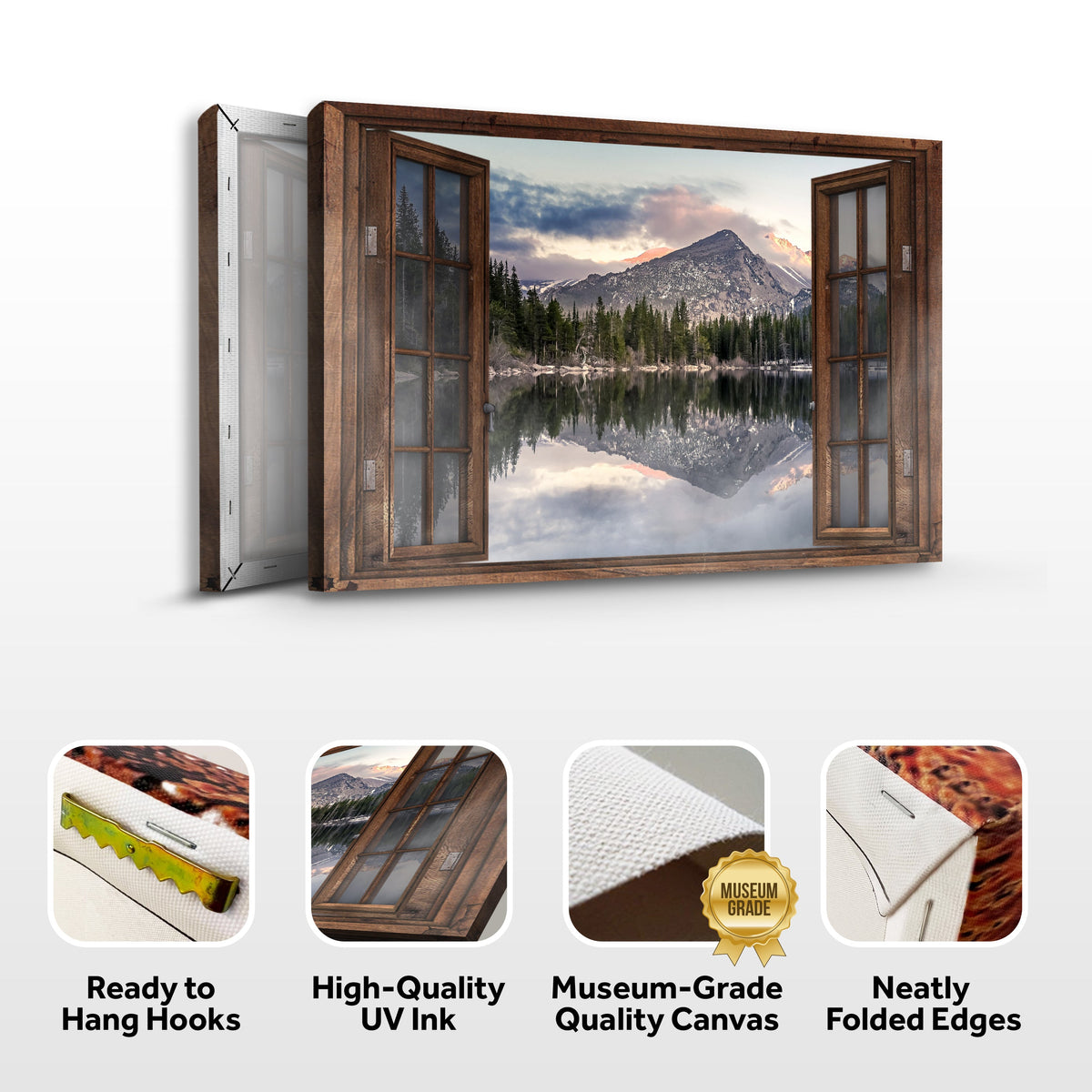 Calming Lake Scenery Canvas Wall Art with rustic wooden frame on Tampa Home & Garden Store