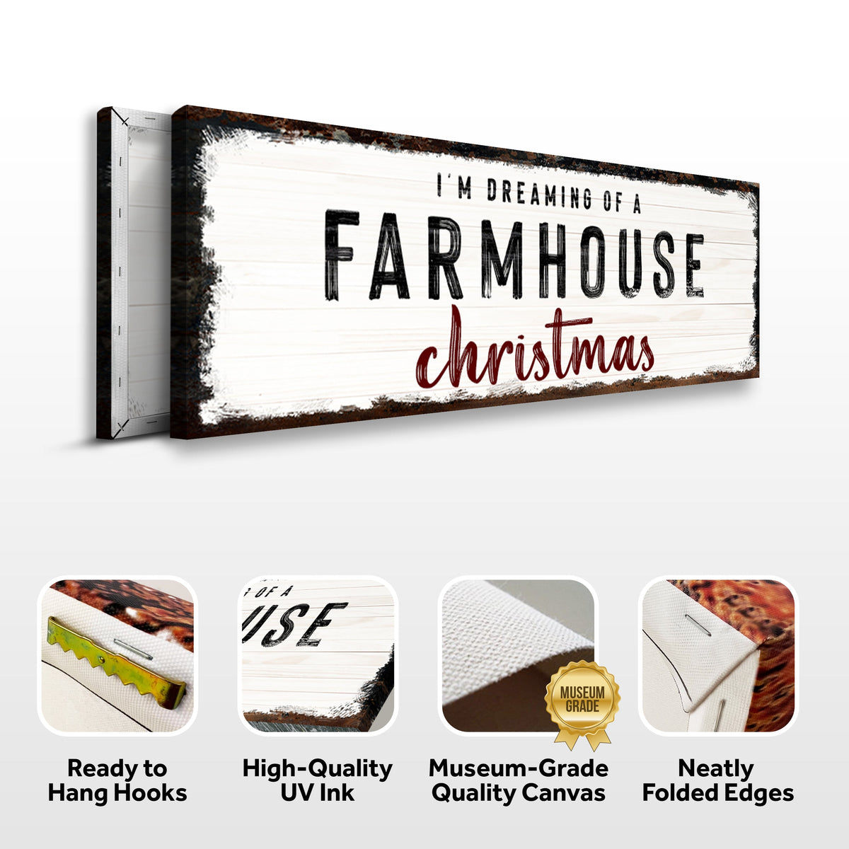 Farmhouse Christmas Sign canvas by Tailored Canvases with wood panel and rustic border on Tampa Home & Garden Store
