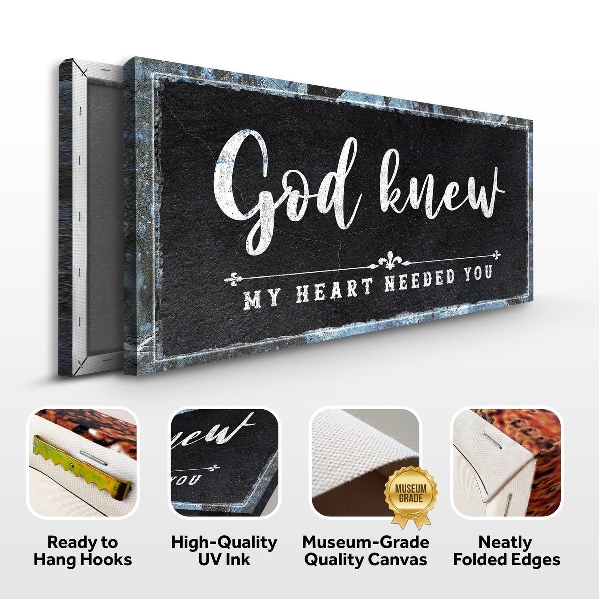 God Knew Sign III canvas by Tailored Canvases, distressed black with white script crafting canvas on Tampa Home & Garden Store