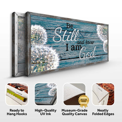 Canvas sign Tailored Canvases Psalm 46:10 Be Still and Know I Am God on blue weathered wood on Tampa Home & Garden Store