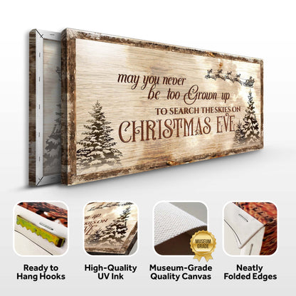 Christmas Eve Farmhouse Sign canvas from Tailored Canvases with rustic wood and trees on Tampa Home & Garden Store