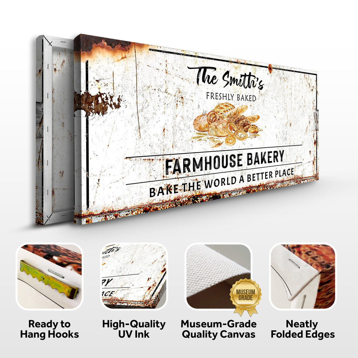 Farmhouse Bakery Sign canvas on rustic panel with black typography Tailored Canvases on Tampa Home & Garden Store