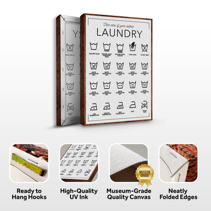 Laundry Symbols Sign II canvas by Tailored Canvases with a wooden frame on Tampa Home & Garden Store