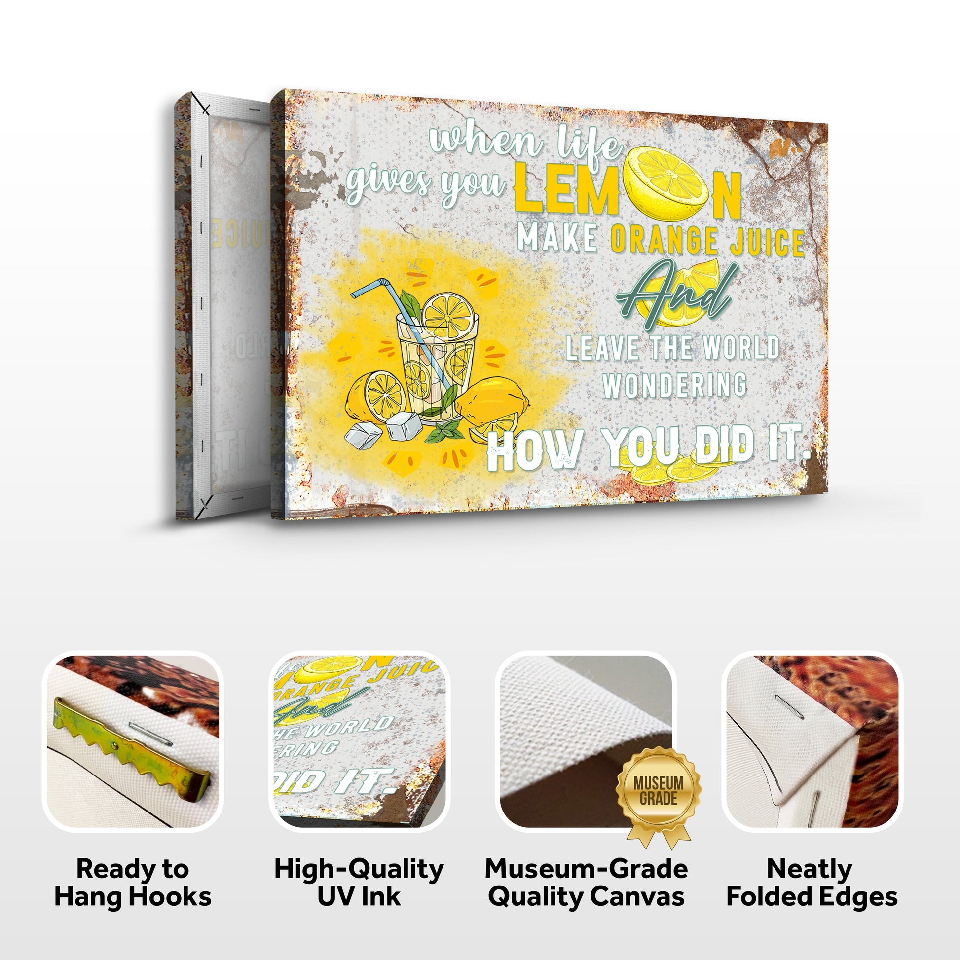 Life And Lemons Sign canvas by Tailored Canvases with bright lemon graphics on Tampa Home & Garden Store