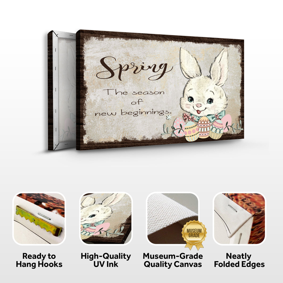 Canvas Easter Bunny Spring Sign by Tailored Canvases with bunny and pastel eggs on Tampa Home & Garden Store