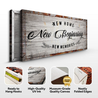 New Home New Beginning Sign canvas on rustic weathered wood panel by Tailored Canvases on Tampa Home & Garden Store