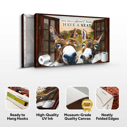 Have A Seat Sweet Cheeks Bathroom Sign canvas print with rustic wood frame Tailored Canvases on Tampa Home & Garden Store