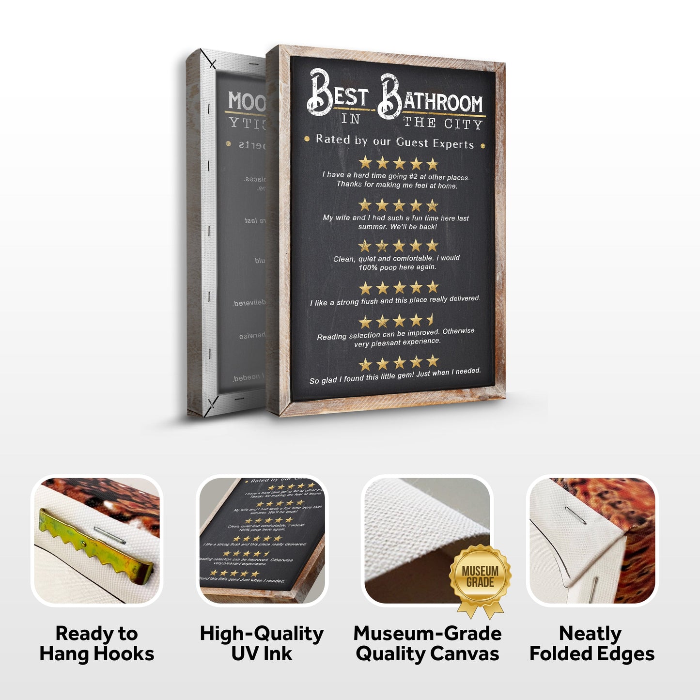 Best Bathroom In The City Sign II canvas by Tailored Canvases, chalkboard art framed in wood on Tampa Home & Garden Store