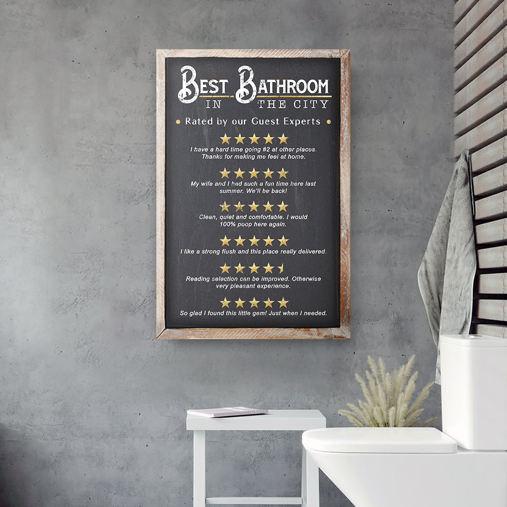 Best Bathroom In The City Sign II canvas by Tailored Canvases, chalkboard print with frame on Tampa Home & Garden Store