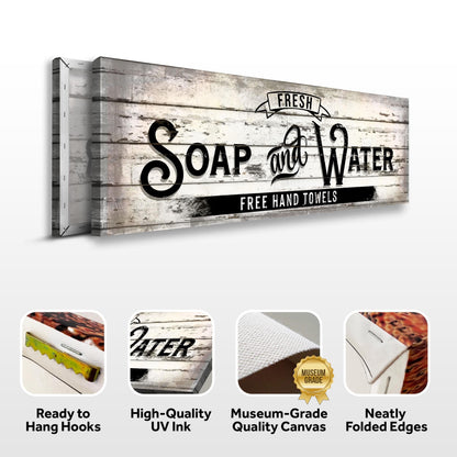 Fresh Soap and Water family bathroom sign on weathered wood canvas by Tailored Canvases on Tampa Home & Garden Store