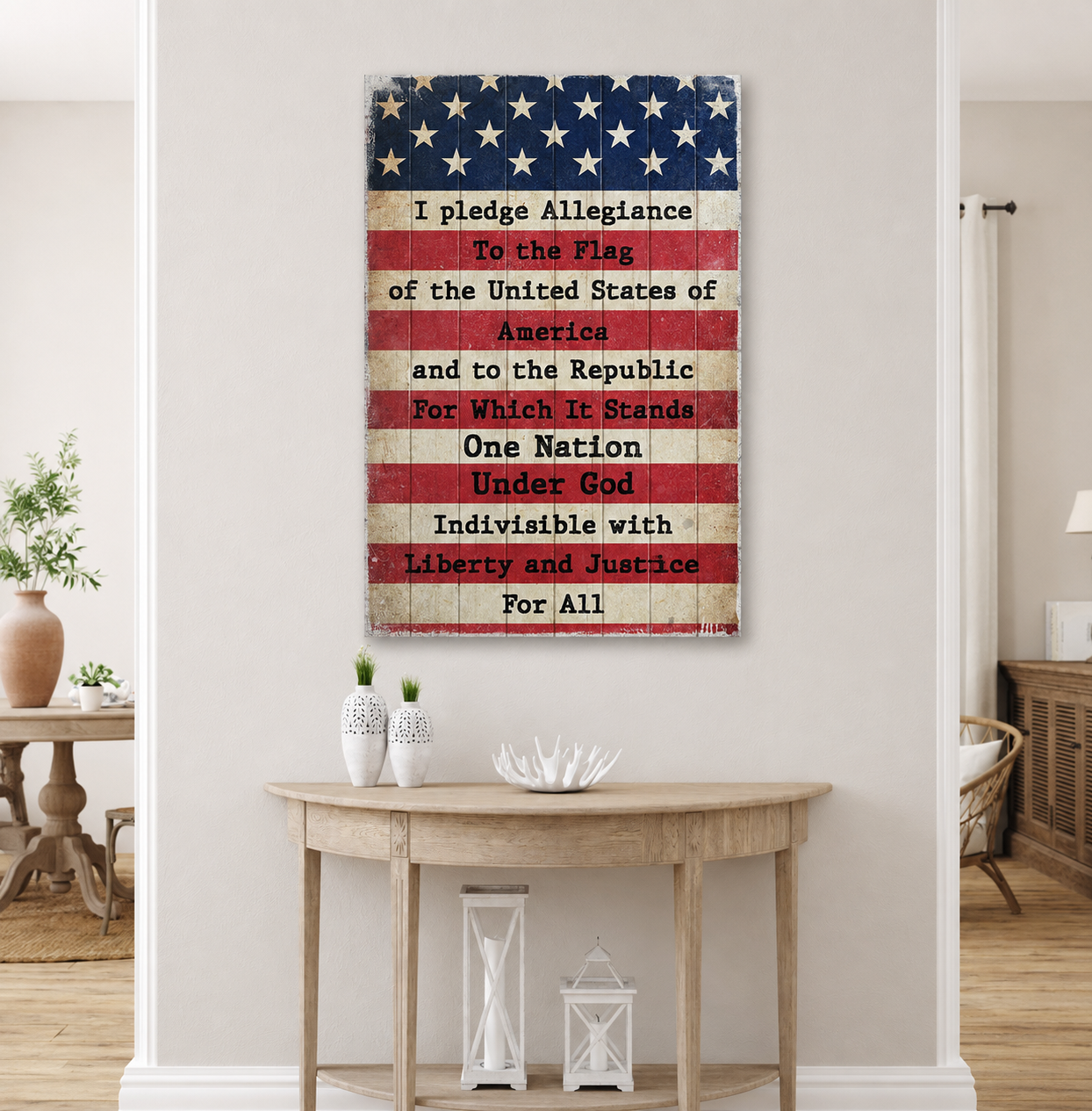 America Pledge Allegiance Sign canvas by Tailored Canvases, distressed patriotic flag wall art on Tampa Home & Garden Store