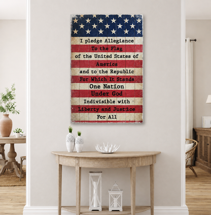 America Pledge Allegiance Sign canvas by Tailored Canvases, distressed patriotic flag wall art on Tampa Home & Garden Store