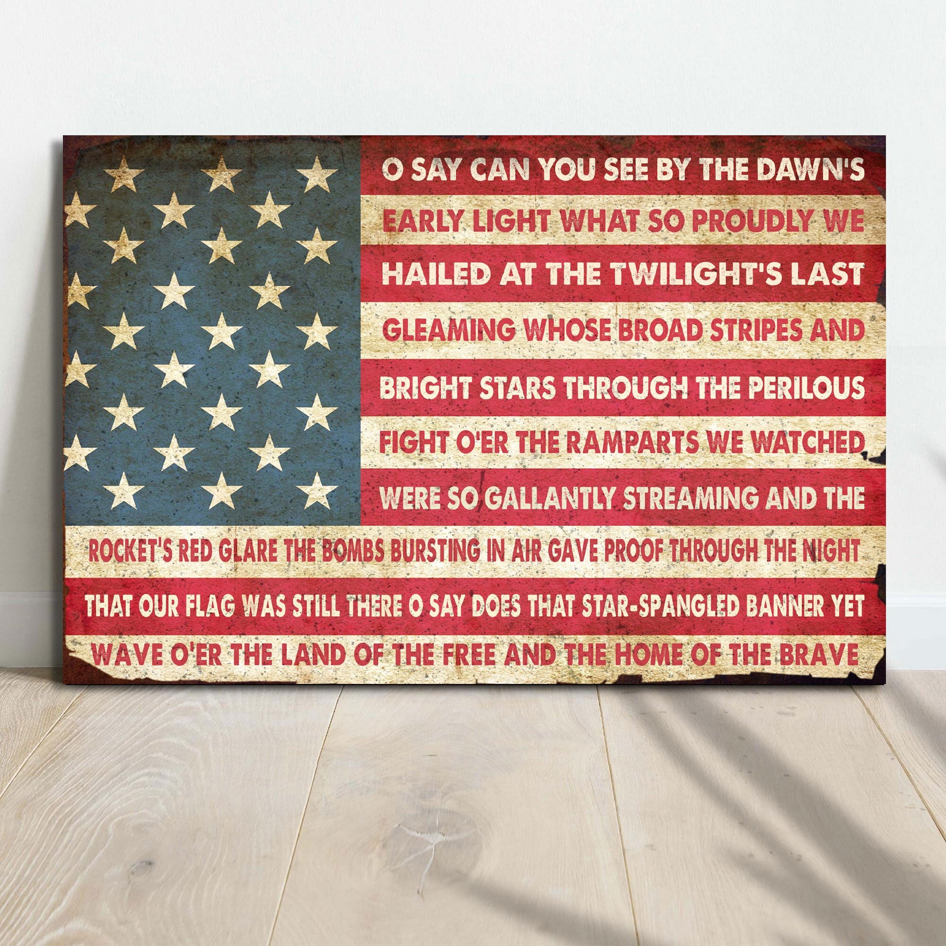 American Anthem Sign canvas by Tailored Canvases; vintage US flag with blue field and red stripes on Tampa Home & Garden Store