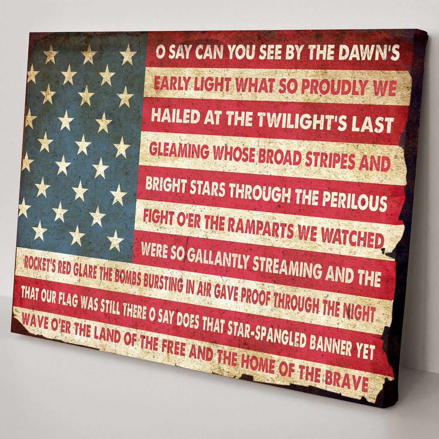 American Anthem Sign canvas by Tailored Canvases with vintage US flag stripes on Tampa Home & Garden Store