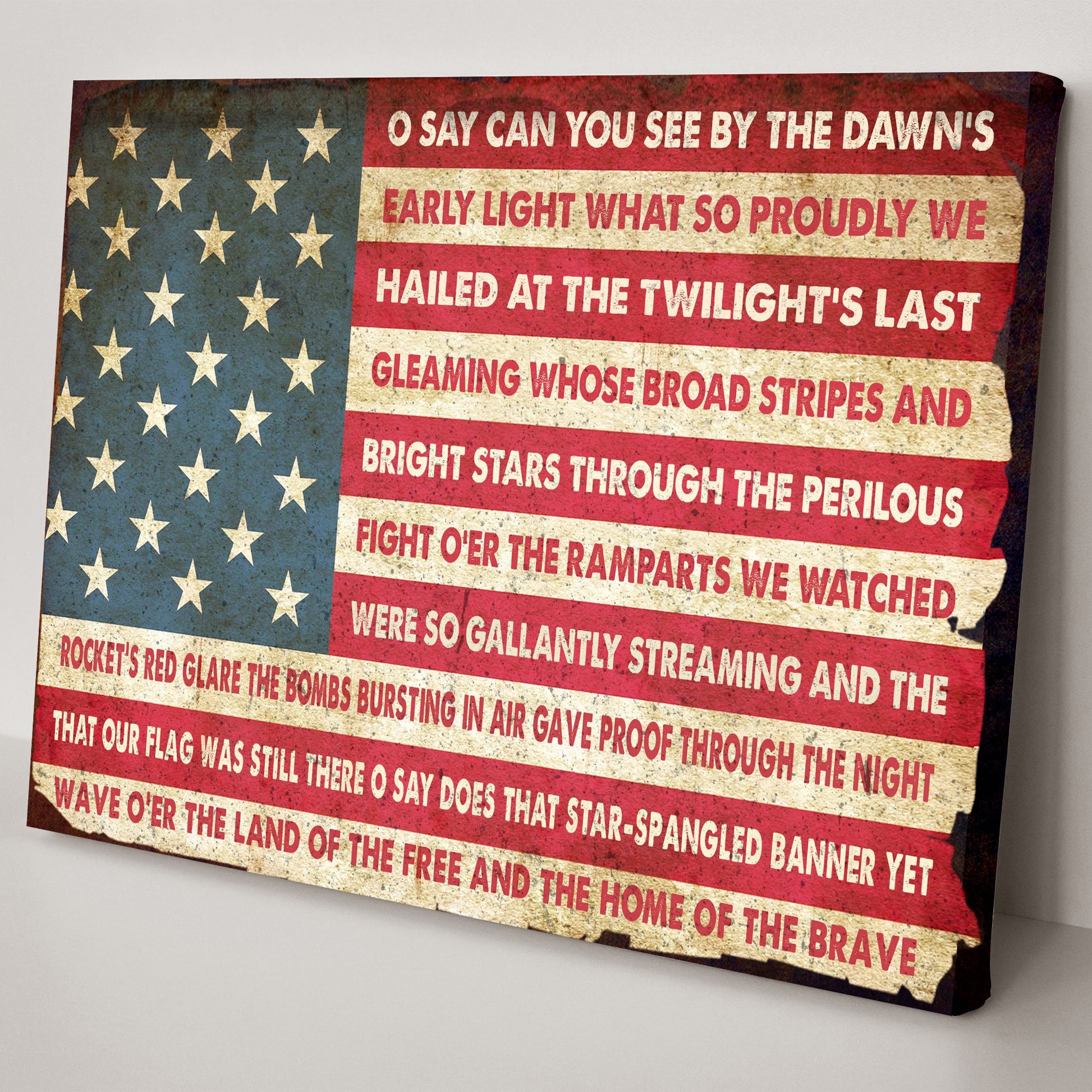 American Anthem Sign canvas by Tailored Canvases with vintage US flag stripes on Tampa Home & Garden Store