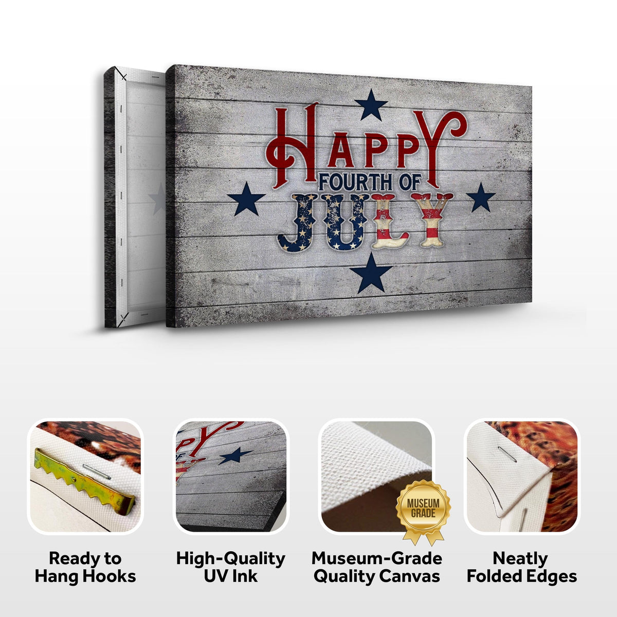 Happy Fourth of July Sign canvas by Tailored Canvases with rustic planks and patriotic colors on Tampa Home & Garden Store