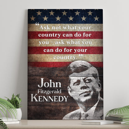 Canvas John F Kennedy Inaugural Address Sign with vintage flag design Tailored Canvases on Tampa Home & Garden Store
