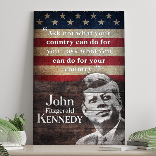 Canvas John F Kennedy Inaugural Address Sign with vintage flag design Tailored Canvases on Tampa Home & Garden Store