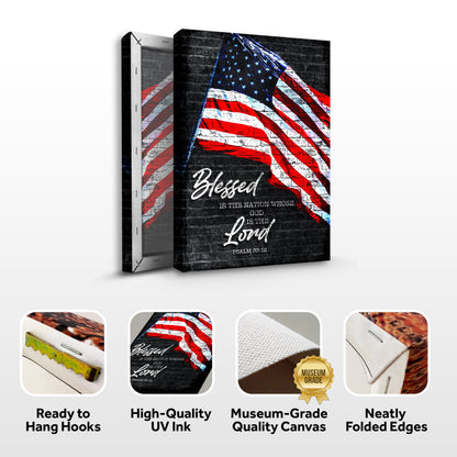 Canvas art Psalm 33:12 Blessed Is The Nation by Tailored Canvases with flag on brick on Tampa Home & Garden Store