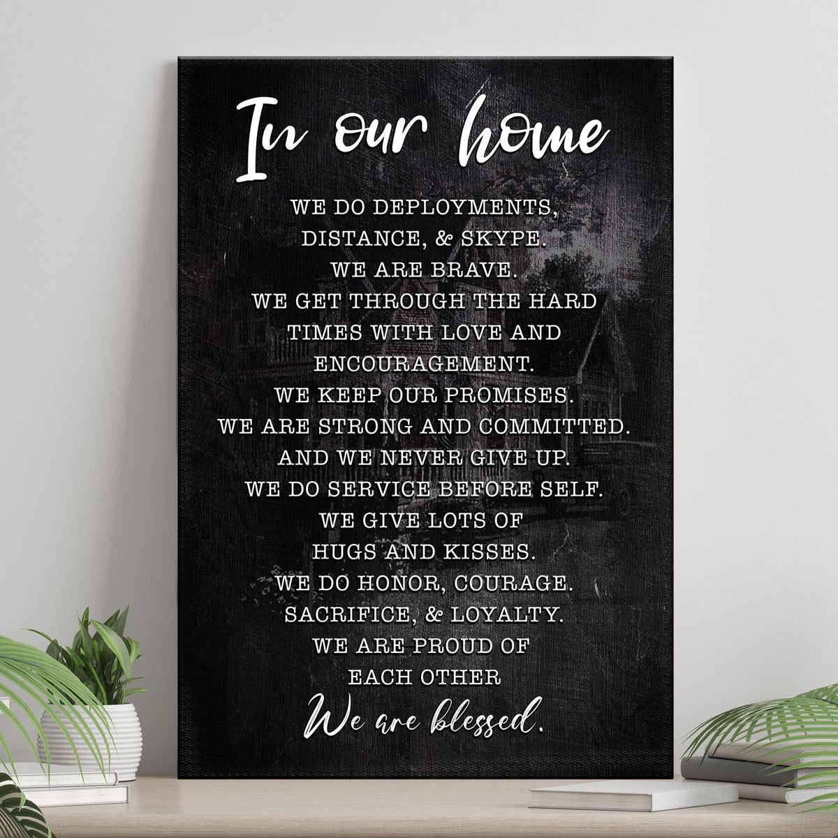 Canvas sign In Our Home We Are Blessed II black background Tailored Canvases crafting canvas on Tampa Home & Garden Store