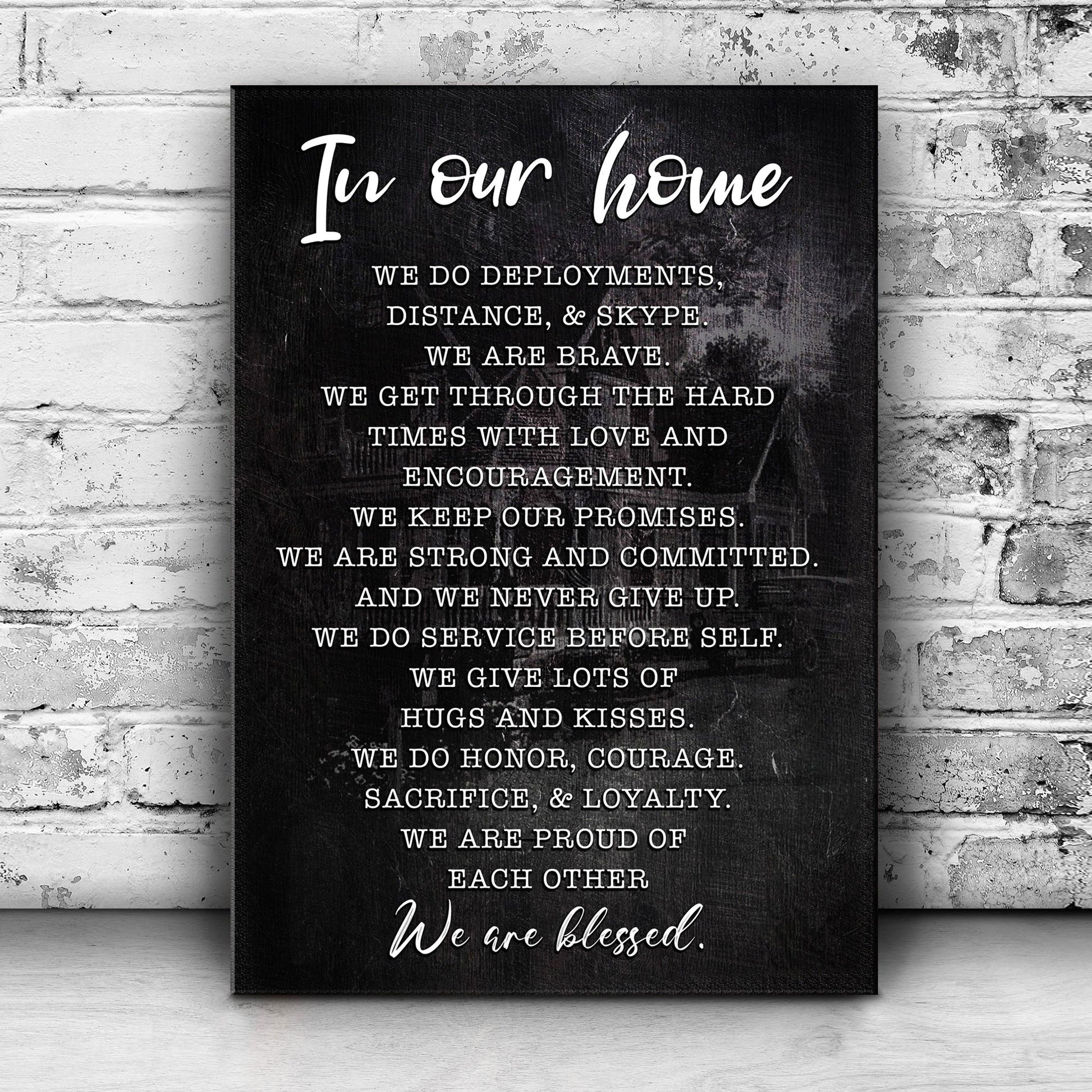 Canvas sign In Our Home We Are Blessed II by Tailored Canvases; black canvas with script title on Tampa Home & Garden Store