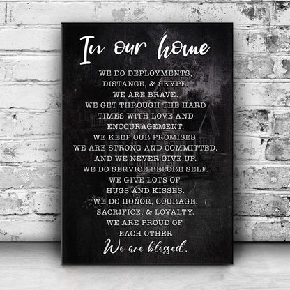 Canvas sign In Our Home We Are Blessed II by Tailored Canvases; black canvas with script title on Tampa Home & Garden Store